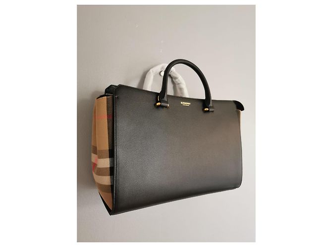 Borsa Burberry GM in pelle nera e tela check Marrone Nero - vista 14
