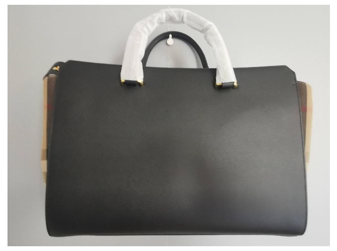 Borsa Burberry GM in pelle nera e tela check Marrone Nero - vista 18