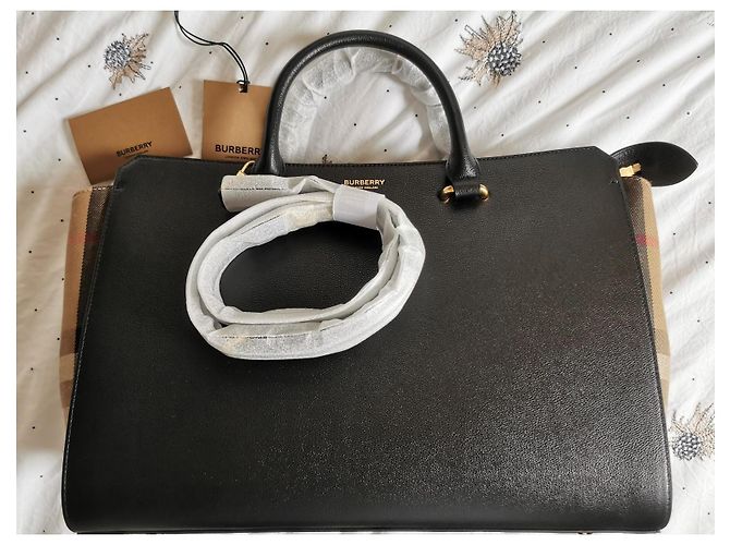 Borsa Burberry GM in pelle nera e tela check Marrone Nero - vista 3