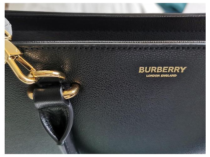 Borsa Burberry GM in pelle nera e tela check Marrone Nero - vista 5