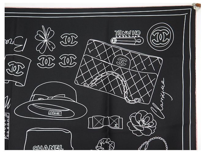 NEUER CHANEL CC LOGO SCHAL HUT TASCHEN QUADRAT 90 SEIDE SCHWARZ - Ansicht 3