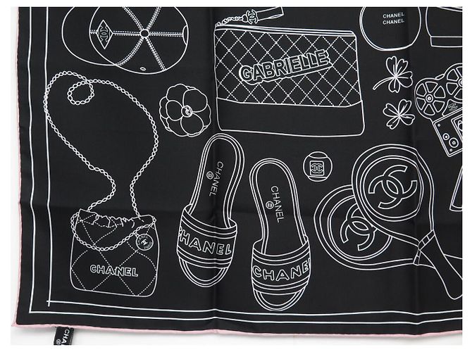 NEUER CHANEL CC LOGO SCHAL HUT TASCHEN QUADRAT 90 SEIDE SCHWARZ - Ansicht 4
