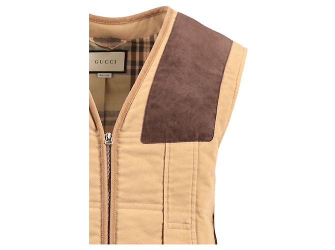 Chaleco de Moleskin Gucci con Detalles de Ante Castaño Beige - vista 3