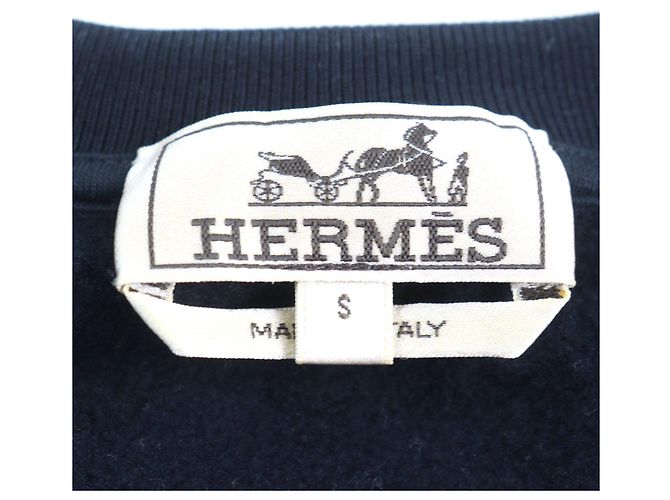 Hermès Pullover aus Baumwolle, Schafsleder und Leder Hermes Chevaux en Symmetrie Blau Marineblau - Ansicht 5