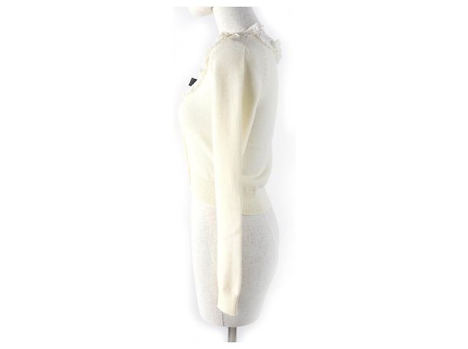 Miu Miu Cárdigan de punto de lana virgen y algodón MIUMIU Beige Crudo - vista 2