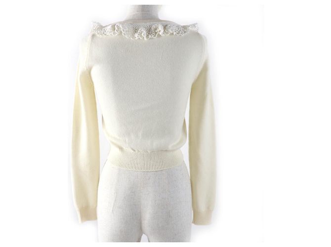 Miu Miu Cárdigan de punto de lana virgen y algodón MIUMIU Beige Crudo - vista 3