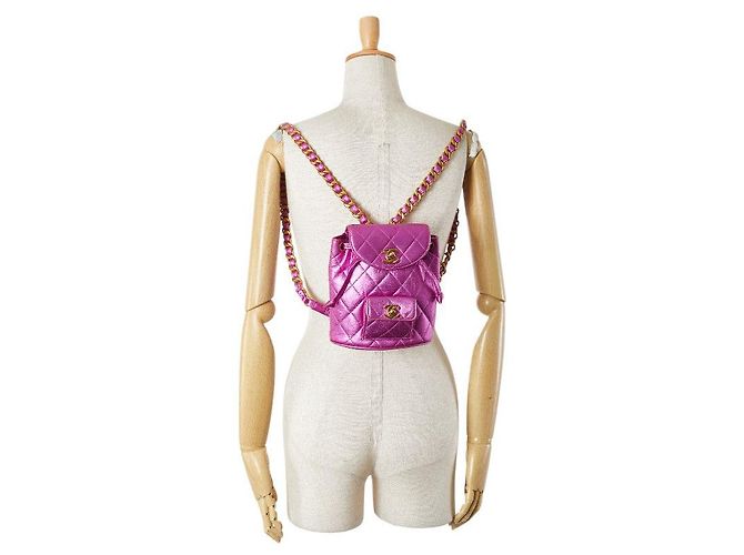 Timeless Chanel Coco Mark Matelassé Lammfell Rucksack Silber Pink - Ansicht 14