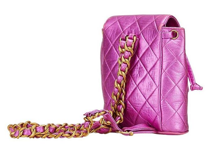 Timeless Chanel Coco Mark Matelassé Lammfell Rucksack Silber Pink - Ansicht 2