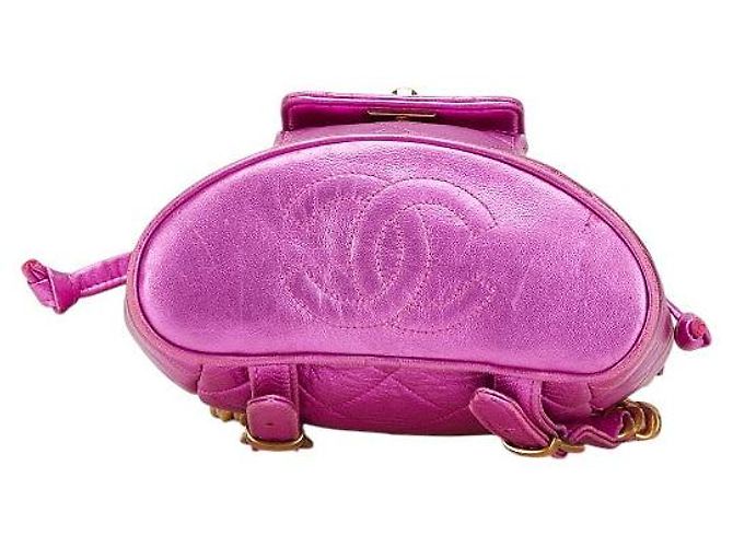 Timeless Chanel Coco Mark Matelassé Lammfell Rucksack Silber Pink - Ansicht 3
