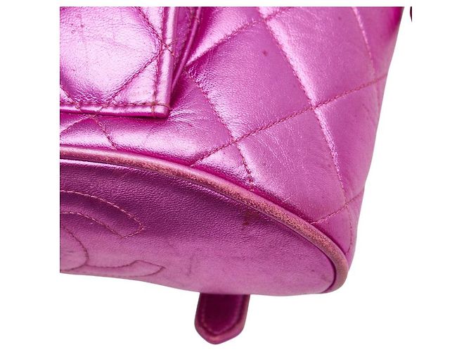 Timeless Chanel Coco Mark Matelassé Lammfell Rucksack Silber Pink - Ansicht 5