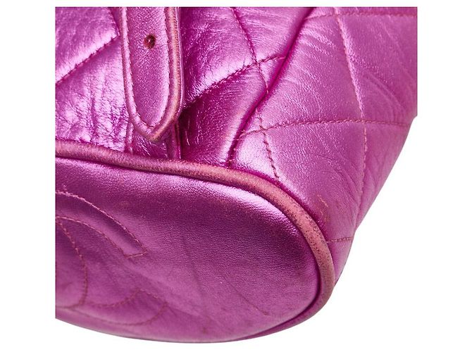 Timeless Chanel Coco Mark Matelassé Lammfell Rucksack Silber Pink - Ansicht 7