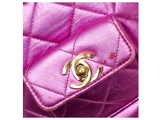 Timeless Chanel Coco Mark Matelassé Lammfell Rucksack Silber Pink - Ansicht 9