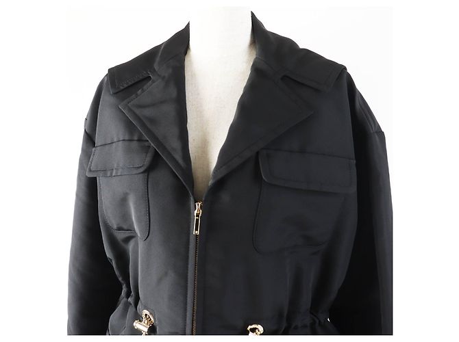 Giacca con cappuccio in seta e poliestere Chanel COCO MarkChain Nero - vista 2