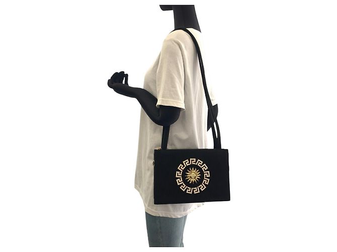 Borsa 2 in 1 in suede Sunburst di Versace Nero - vista 7