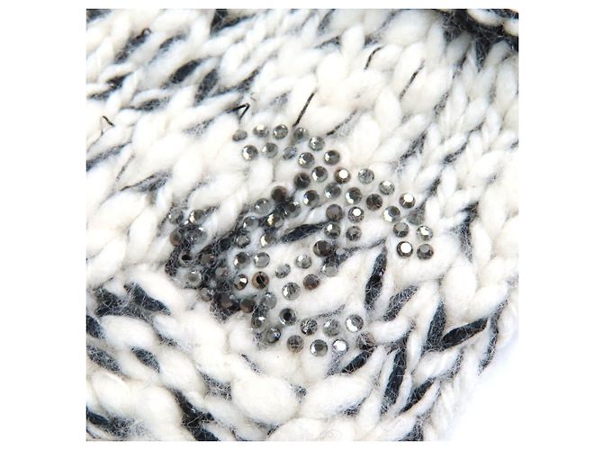 Woll- und Kaschmirhandschuhe COCO Mark mit Strass Chanel P39194 Schwarz Weiß - Ansicht 5