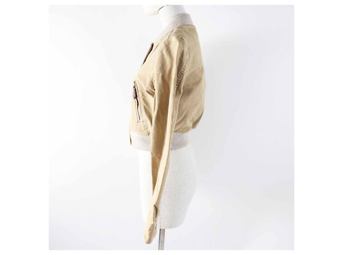 Chaqueta cropped de denim lavado de algodón Louis Vuitton 1AB74I Beige - vista 3