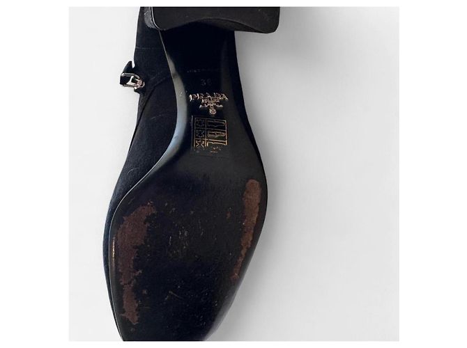 Stivaletti Prada in suede con lacci neri e dettagli dorati Nero Gold hardware - vista 3