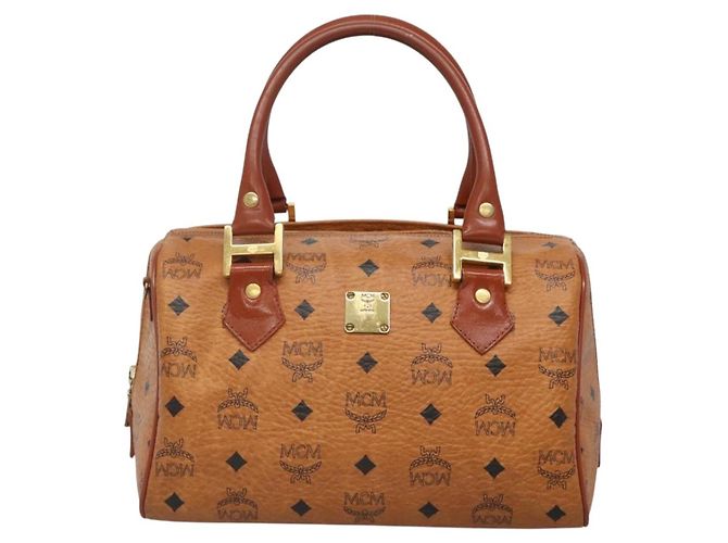 MCM Logogram Vicetos Boston Tasche aus PVC-Leder in Braun und Gold Auth BA4839 Golden - Ansicht 13