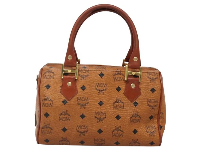 MCM Logogram Vicetos Boston Tasche aus PVC-Leder in Braun und Gold Auth BA4839 Golden - Ansicht 2