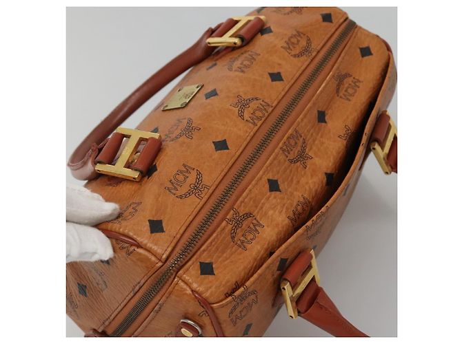 MCM Logogram Vicetos Boston Tasche aus PVC-Leder in Braun und Gold Auth BA4839 Golden - Ansicht 6
