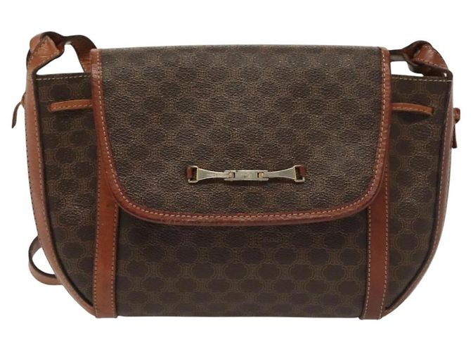Céline Borsa a Spalla in Tela Macadam CELINE in Pelle PVC Marrone Oro Auth ki5951 D'oro - vista 13