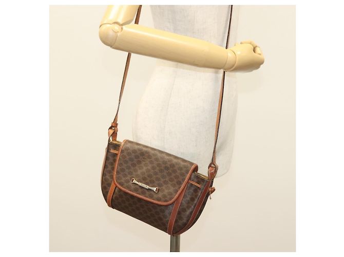 Céline Borsa a Spalla in Tela Macadam CELINE in Pelle PVC Marrone Oro Auth ki5951 D'oro - vista 22