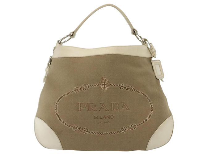 PRADA Schultertasche aus Canvas Beige Silber Authentisch 138851 - Ansicht 13