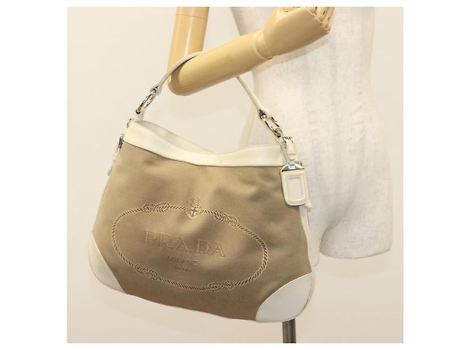 PRADA Schultertasche aus Canvas Beige Silber Authentisch 138851 - Ansicht 21