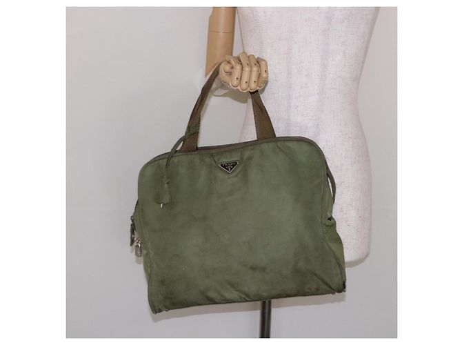 PRADA Borsa a mano in nylon verde argento Auth 139545 - vista 25