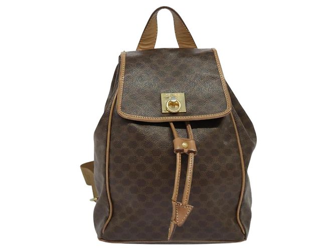 Céline CELINE Macadam Canvas Backpack PVC Leather Brown Gold Auth hk2918 Golden - view 13