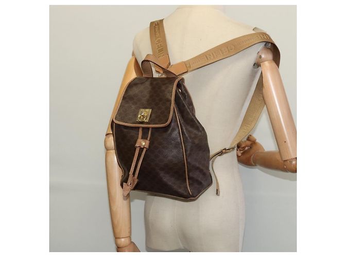 Céline CELINE Macadam Canvas Backpack PVC Leather Brown Gold Auth hk2918 Golden - view 23