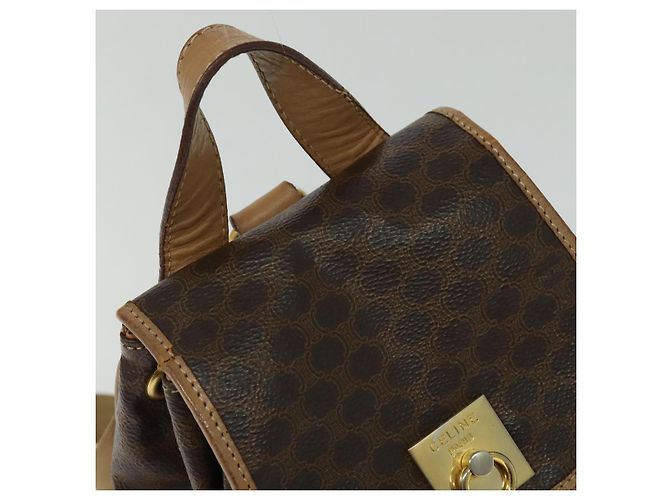 Céline CELINE Macadam Canvas Backpack PVC Leather Brown Gold Auth hk2918 Golden - view 6