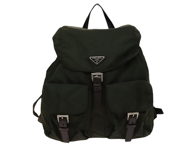 PRADA Backpack Nylon Khaki Silver Auth ki5908 Silvery - view 13