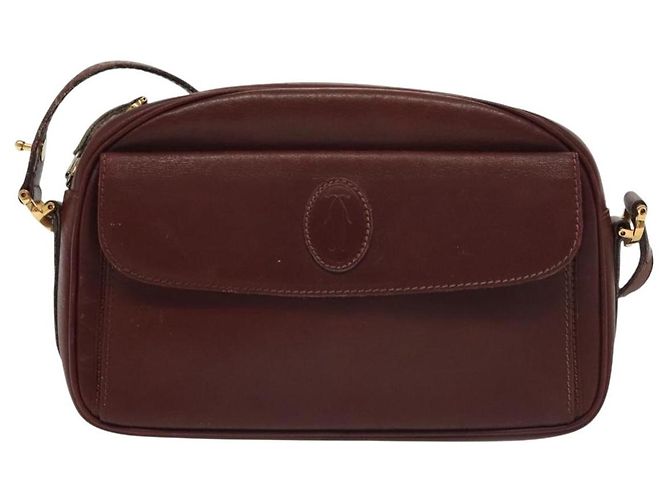 Cartier Borsa a spalla Must Line in pelle bordeaux e oro Auth bs28999 D'oro Bordò - vista 13