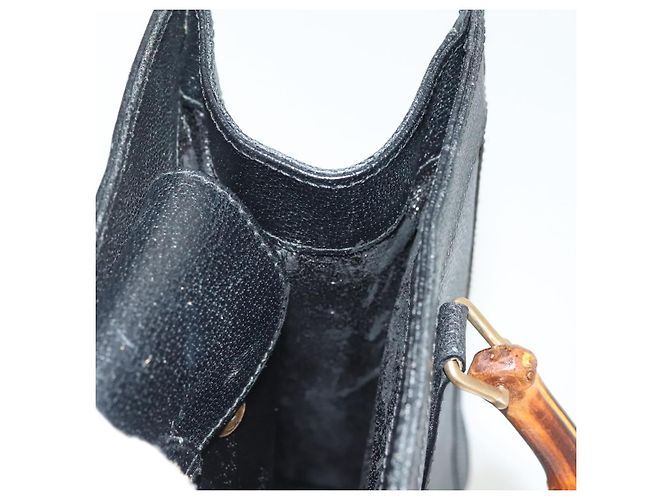 Borsa a mano in pelle nera e oro GUCCI Bamboo 002 2122 0260 Auth ep10191 Nero D'oro - vista 23