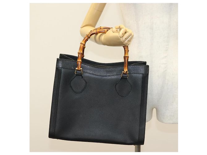 Borsa a mano in pelle nera e oro GUCCI Bamboo 002 2122 0260 Auth ep10191 Nero D'oro - vista 25