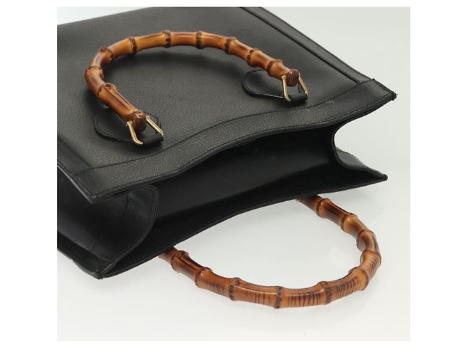 Borsa a mano in pelle nera e oro GUCCI Bamboo 002 2122 0260 Auth ep10191 Nero D'oro - vista 7