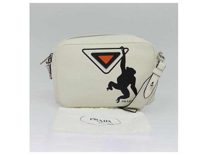 Prada Bolsa de Ombro de Couro Branca Prata Auth BA5096 Branco - vista 12