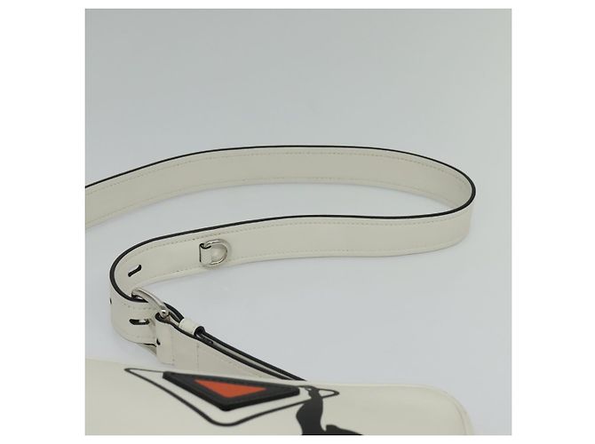 Prada Bolsa de Ombro de Couro Branca Prata Auth BA5096 Branco - vista 14