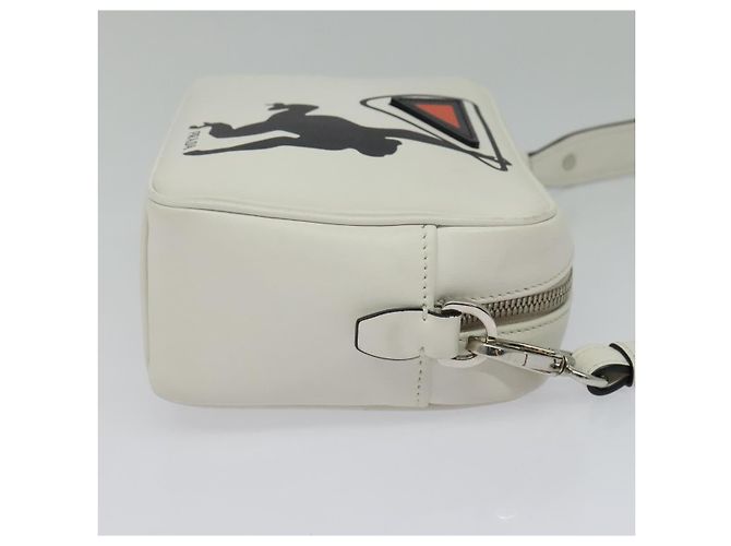 Prada Bolsa de Ombro de Couro Branca Prata Auth BA5096 Branco - vista 4