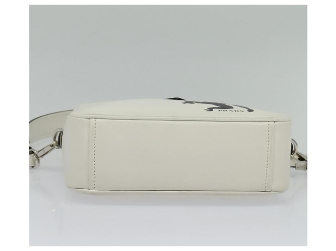 Prada Bolsa de Ombro de Couro Branca Prata Auth BA5096 Branco - vista 5