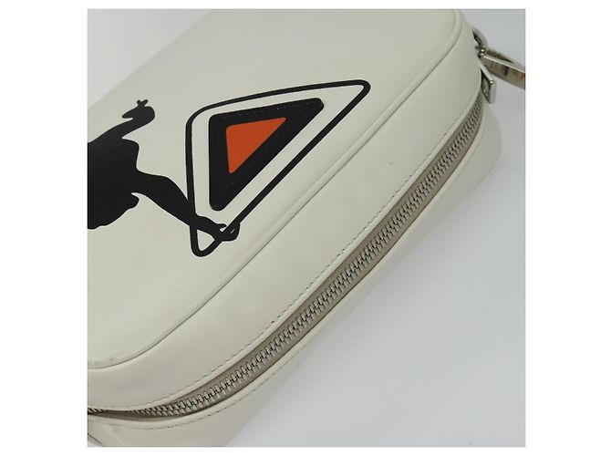 Prada Bolsa de Ombro de Couro Branca Prata Auth BA5096 Branco - vista 6