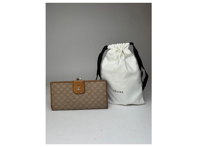 Céline Vintage Celine Paris Triomphe Leather Wallet beige - view 15