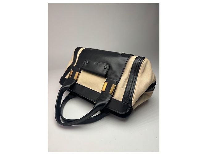 Chloé Vintage Chloe Leder Tasche beige schwarz - Ansicht 9