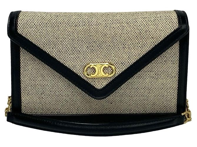 Céline Borsa a Spalla in Tela e Pelle Celine Triomphe Nero Crudo - vista 2