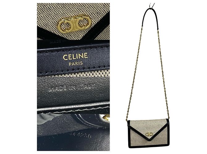 Céline Borsa a Spalla in Tela e Pelle Celine Triomphe Nero Crudo - vista 4