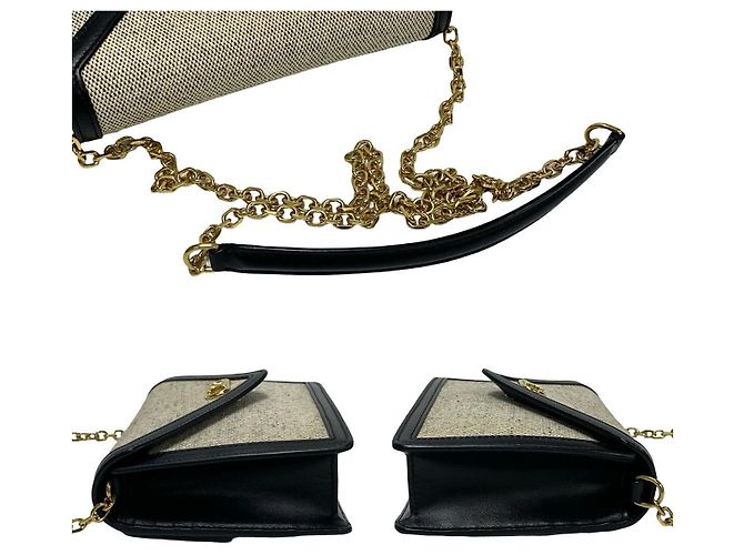 Céline Borsa a Spalla in Tela e Pelle Celine Triomphe Nero Crudo - vista 6