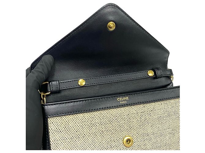 Céline Borsa a Spalla in Tela e Pelle Celine Triomphe Nero Crudo - vista 8