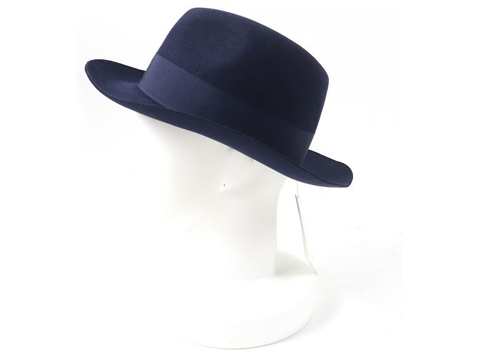 Chapéu de couro e feltro Rabbit da Hermès Azul Azul marinho - vista 3
