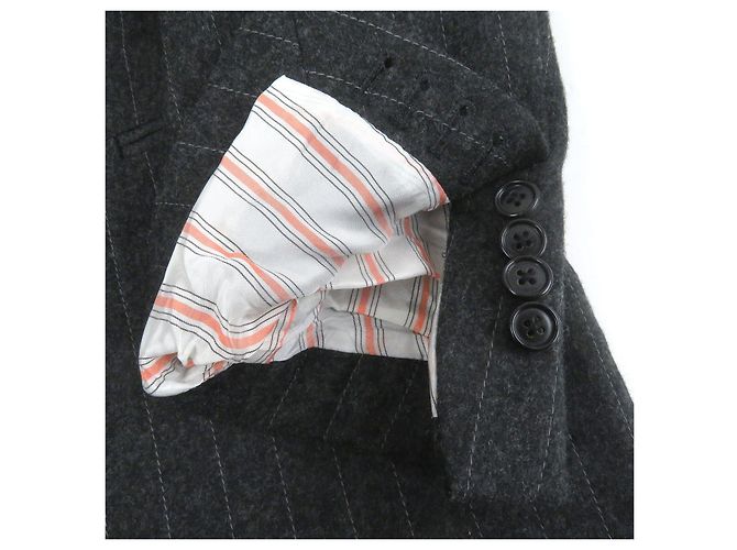Hermès Hermes Stripe Pattern Wool Suit Set Brown Grey - view 8